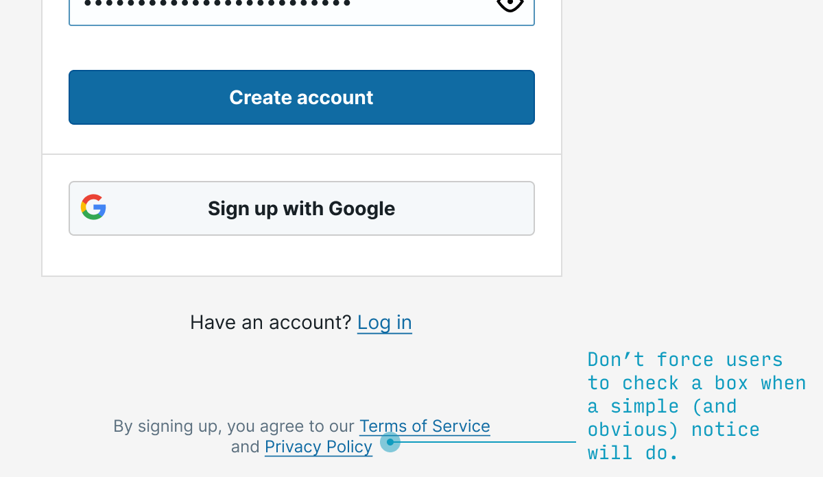 服务条款复选框与通知 UX 模式