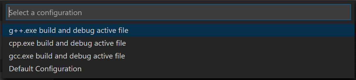 C++ 调试配置下拉菜单